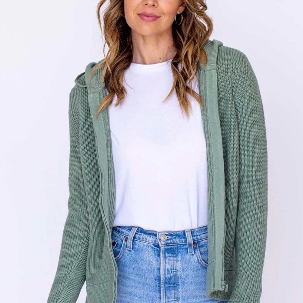 Sage Green Ribbed Zip Hoodie Cardigan